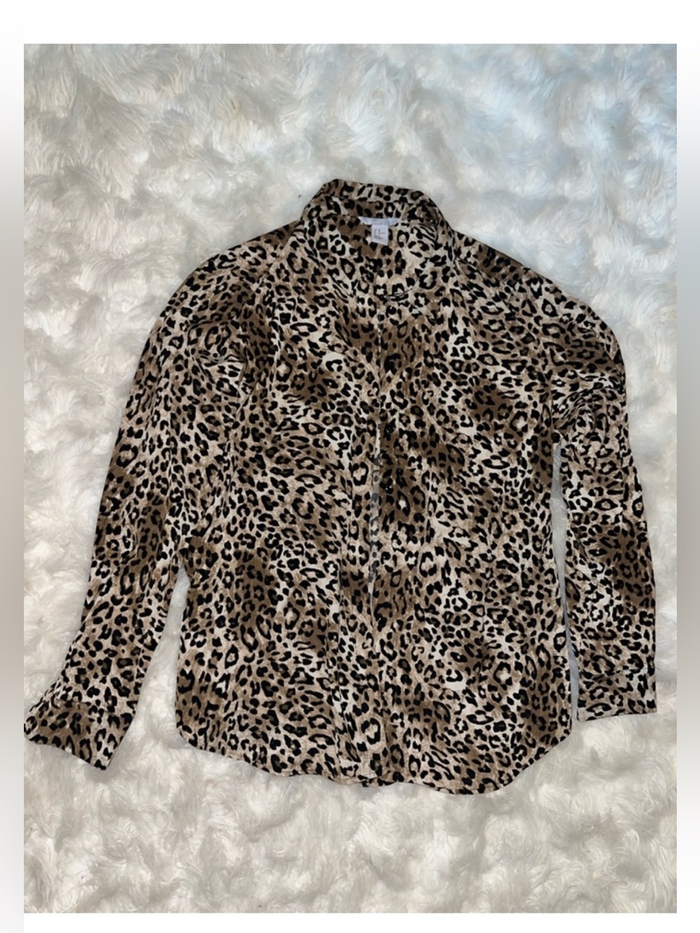 H&M Leopard Print Button-Down Shirt in Tan, Black and Cream